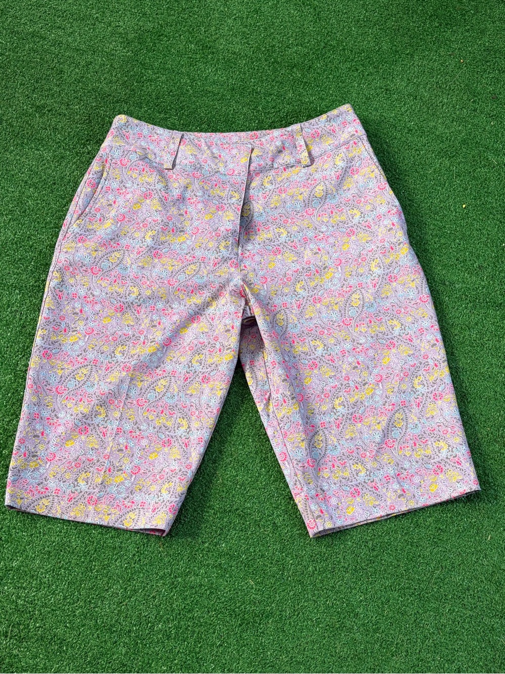 Nike Women’s Floral Paisley Bermuda Shorts - Pink & Yellow